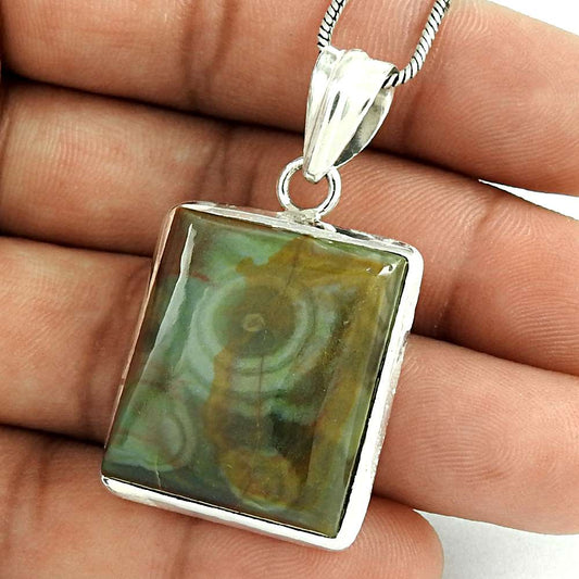 Birthday Gift For Her Natural Jasper Gemstone Pendant Boho 925 Silver S5