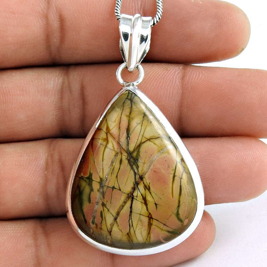 Gift For Women Pendant Boho 925 Silver Natural Brecciated Mookaite Gemstone A32