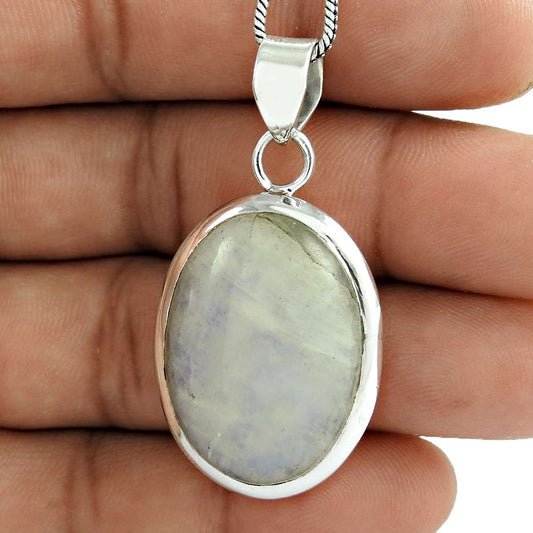 Natural Rainbow Moonstone Gemstone 925 Silver Pendant Bohemian For Girls T5