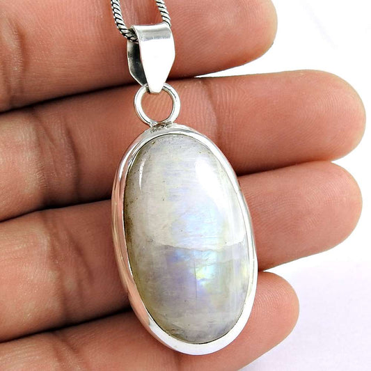 Anniversary Gift For Her Natural Moonstone Pendant Bohemian 925 Silver T8