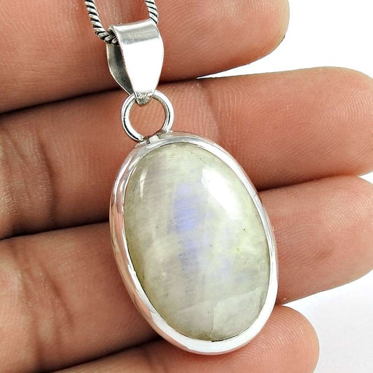 Halloween Gift Pendant Bohemian 925 Silver Natural Rainbow Moonstone E10