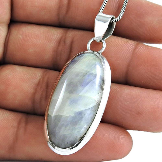 Halloween Gift Natural Rainbow Moonstone Gemstone Pendant 925 Silver F10