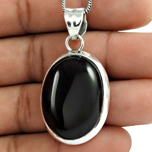 Natural Onyx Gemstone Jewelry 925 Sterling Silver Pendant Tribal For Women M33