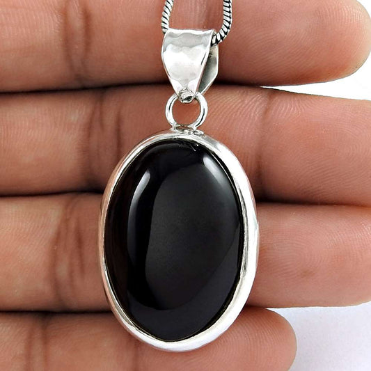 Natural Onyx Gemstone Pendant Bohemian 925 Sterling Silver Indian Jewelry N33