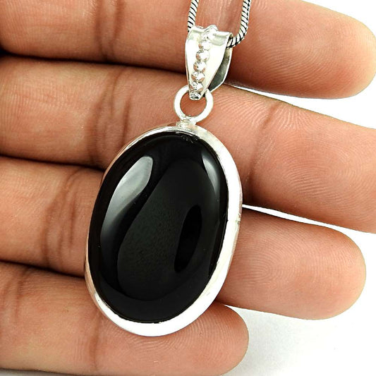 Natural Onyx Gemstone Jewelry 925 Sterling Silver Pendant Ethnic For Women O33