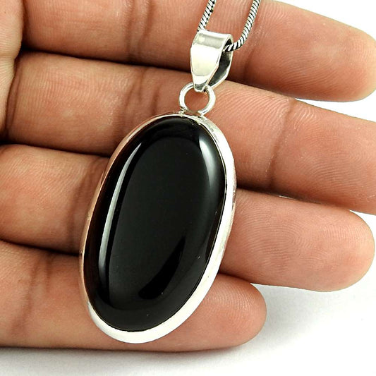 Natural Onyx Gemstone Pendant Tribal 925 Sterling Silver Jewelry For Women D33