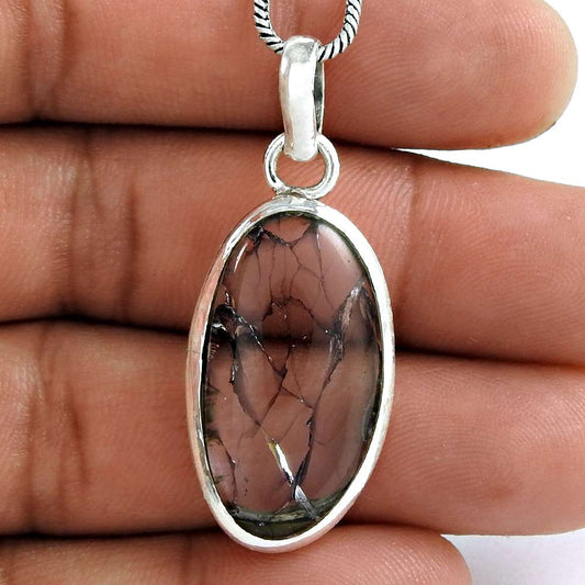 Halloween Gift 925 Sterling Silver Natural Snake Rutile Gemstone Pendant F6