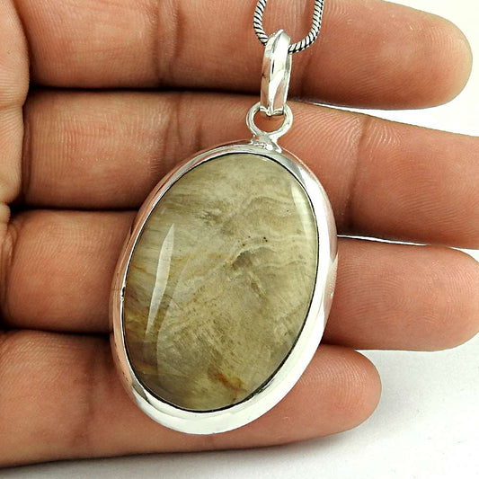 Halloween Gift Natural Jasper Gemstone Pendant 925 Sterling Silver T9