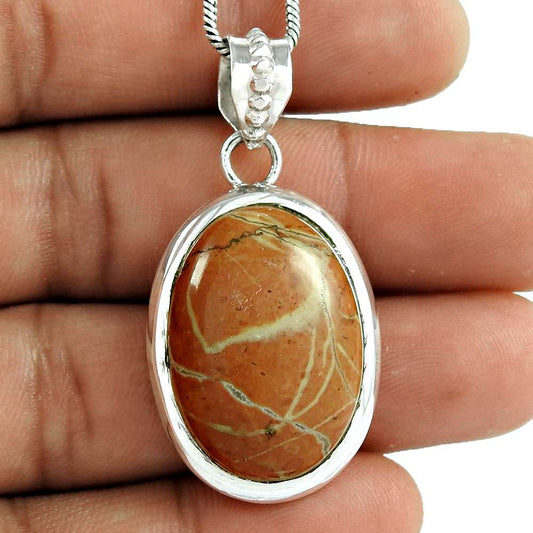 Birthday Gift For Her Natural Jasper Gemstone Pendant Tribal 925 Silver E25