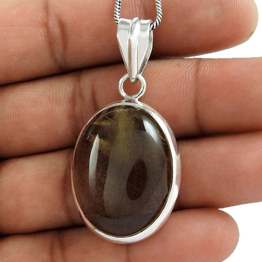 Gift For Her 925 Silver Natural Rutilated Quartz Gemstone Pendant Ethnic K10