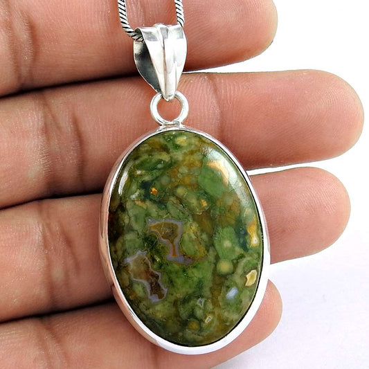 Anniversary Gift For Her Natural Jasper Gemstone Pendant Boho 925 Silver J6