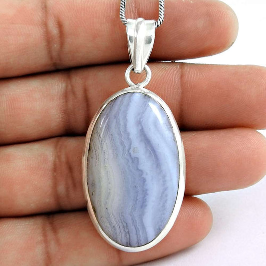 Natural Agate Gemstone Pendant Bohemian 925 Sterling Silver Indian Jewelry K6