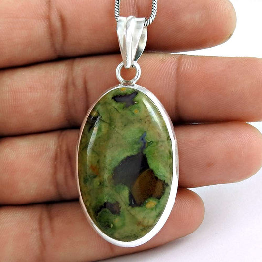 Natural Jasper Gemstone Jewelry 925 Sterling Silver Pendant Vintage For Girls L6