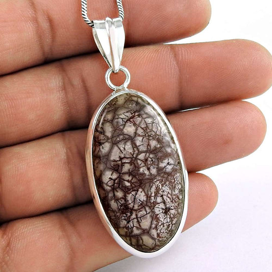 Birthday Gift For Her Natural Jasper Gemstone Pendant Boho 925 Silver E33