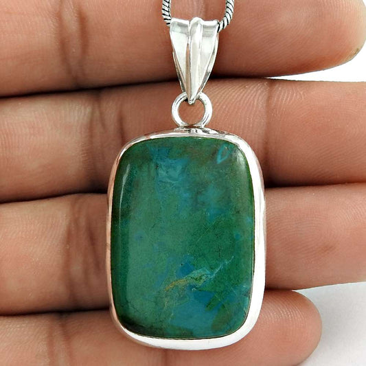 Natural Chrysocolla Gemstone Pendant Ethnic Blue 925 Sterling Silver Jewelry A97