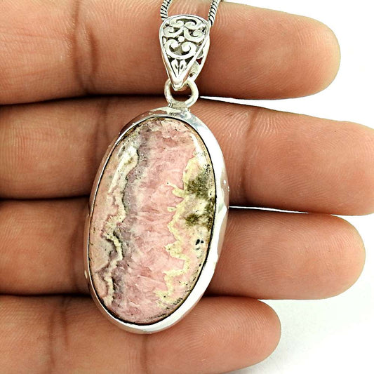 Natural Rhodochrosite Gemstone Pendant Boho 925 Sterling Silver For Women L8