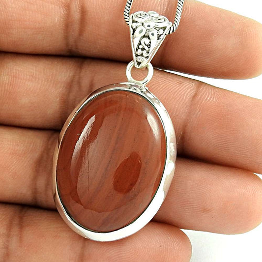 Natural Jasper Gemstone Pendant Bohemian 925 Sterling Silver For Girls M8