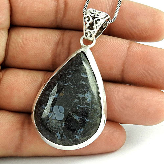 Natural Jasper Gemstone 925 Sterling Silver Pendant Bohemian For Women M6