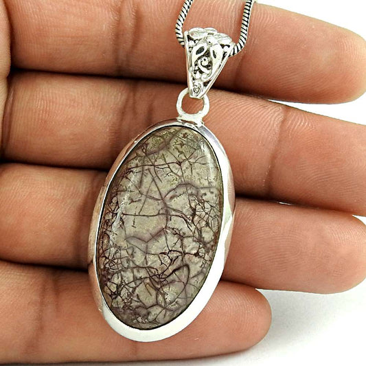 Natural Jasper Gemstone Jewelry 925 Sterling Silver Pendant Tribal For Women C6