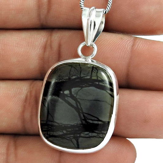 Anniversary Gift For Her Natural Jasper Gemstone Pendant Bohemian 925 Silver R31