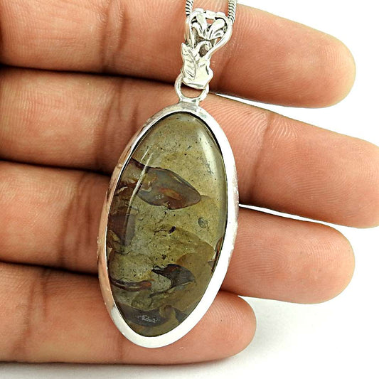 Natural Jasper Gemstone Pendant Boho 925 Sterling Silver Jewelry For Women M6