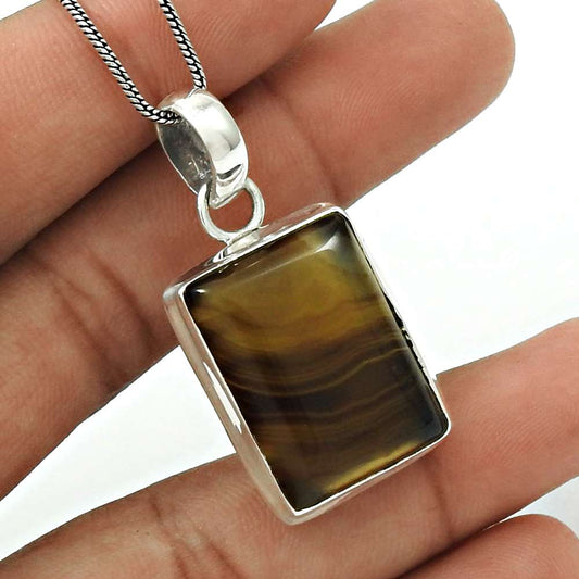 Wedding Gift For Her 925 Silver Natural Botswana Agate Gemstone Pendant Boho Y30