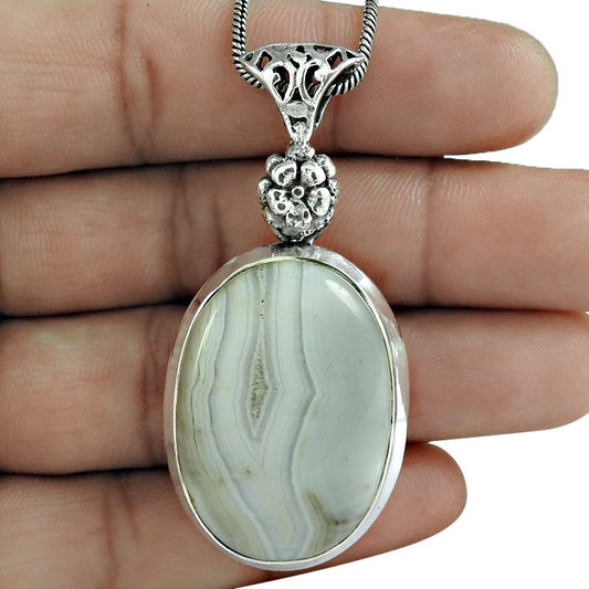 Halloween Gift 925 Sterling Silver Natural Botswana Agate Gemstone Pendant K6