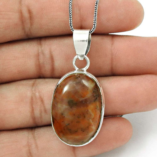 Natural Imperial Jasper Gemstone Pendant Ethnic 925 Silver For Girls B31
