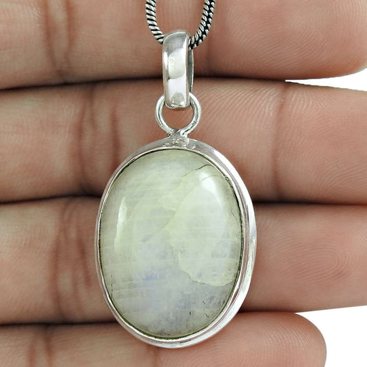 Anniversary Gift For Her Natural Rainbow Moonstone Pendant Ethnic 925 Silver P33