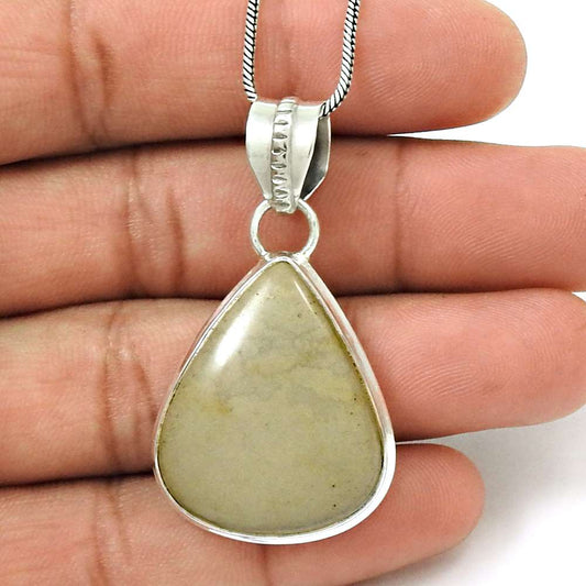 Natural Leaf Jasper Gemstone Pendant Boho 925 Sterling Silver For Women E31
