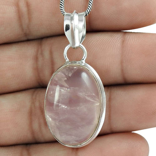 Natural Rose Quartz Gemstone Pendant Boho 925 Sterling Silver Indian Jewelry M9