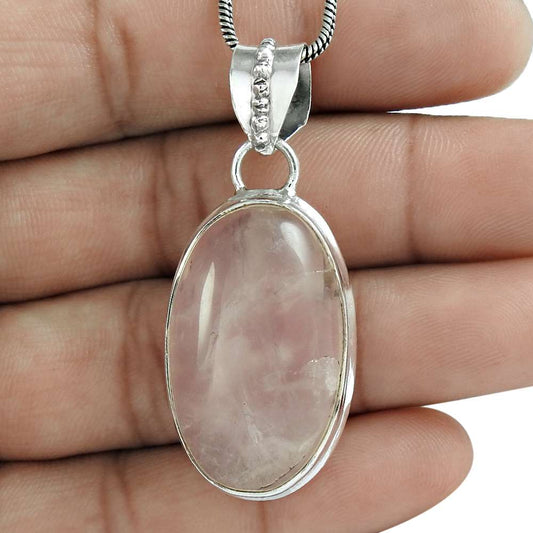 Gift For Her 925 Silver Natural Rose Quartz Gemstone Pendant Vintage U33