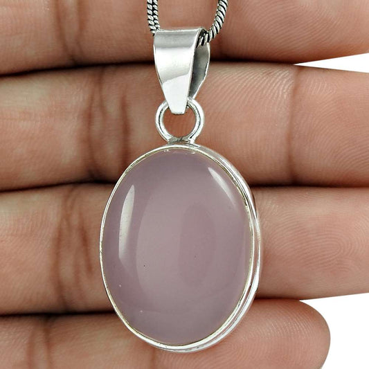 Birthday Gift For Her Natural Rose Quartz Gemstone Pendant Ethnic 925 Silver L7
