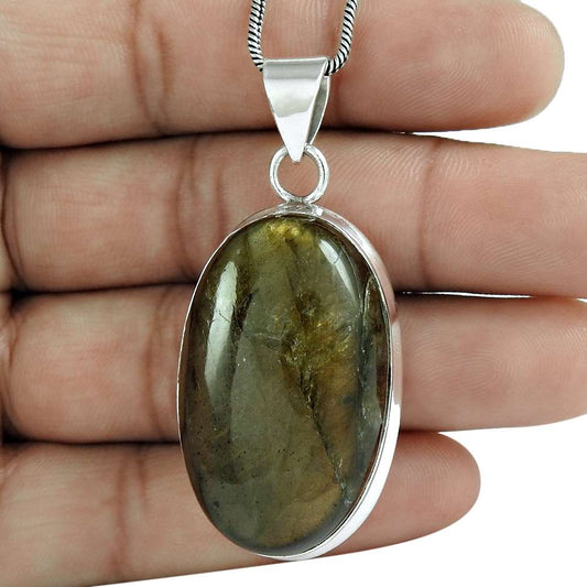 Halloween Gift 925 Sterling Silver Natural Labradorite Gemstone Pendant A10