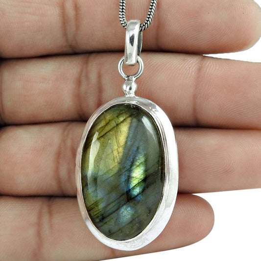 Halloween Gift 925 Sterling Silver Natural Labradorite Gemstone Pendant B10