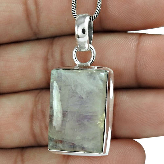 Anniversary Gift For Her Natural Rainbow Moonstone Pendant Ethnic 925 Silver H25