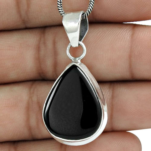 Anniversary Gift For Her Natural Onyx Gemstone Pendant Vintage 925 Silver C30