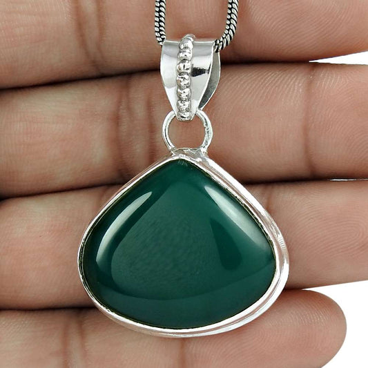 Gift For Women Pendant Vintage 925 Sterling Silver Natural Onyx Gemstone Z33