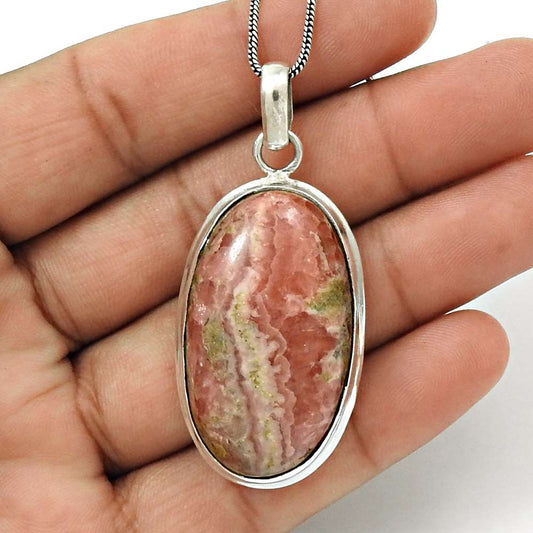 Natural Rhodochrosite Gemstone 925 Sterling Silver Pendant Ethnic For Women H31