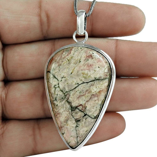 Anniversary Gift For Her Natural Rhodochrosite Pendant Vintage 925 Silver B92