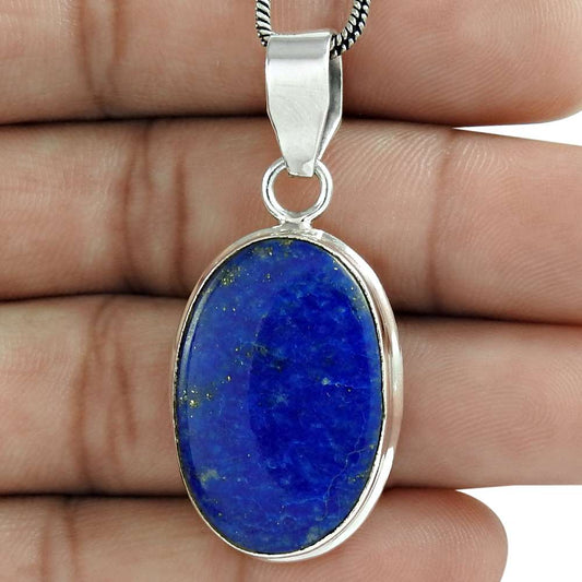 Natural Lapis Lazuli Gemstone Pendant Tribal Blue 925 Sterling Silver D17