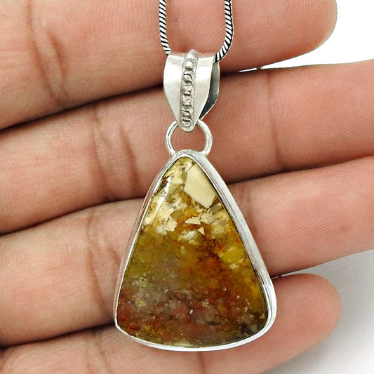 Natural Picture Jasper Gemstone 925 Sterling Silver Pendant Tribal For Girls J31