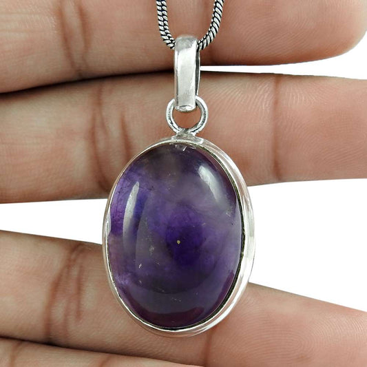 Natural Amethyst Gemstone 925 Sterling Silver Pendant Ethnic For Women X31