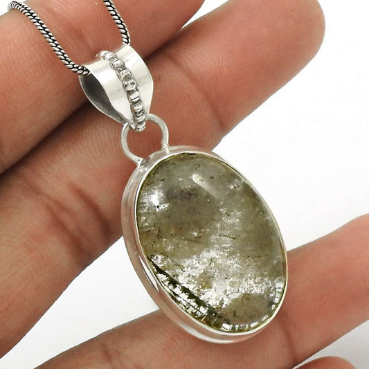 Natural Lodolite Gemstone 925 Sterling Silver Pendant Tribal For Women M31