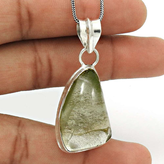 Natural Lodolite Gemstone Pendant Boho 925 Sterling Silver Jewelry For Women N31