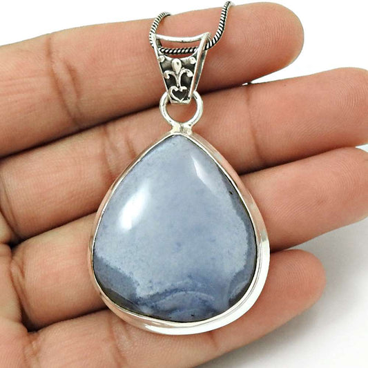 Gift For Women Pendant Bohemian 925 Silver Natural Blue Lace Agate Gemstone O31