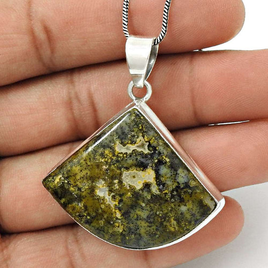 Natural Crinoid Fossil Gemstone Pendant Stylish 925 Silver For Women P31