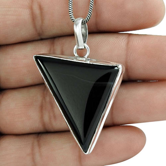Natural Onyx Gemstone Pendant 925 Sterling Silver Indian Jewelry M6