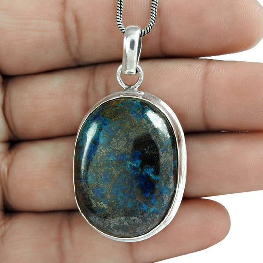 Halloween Gift Natural Azurite Gemstone Pendant 925 Sterling Silver F13