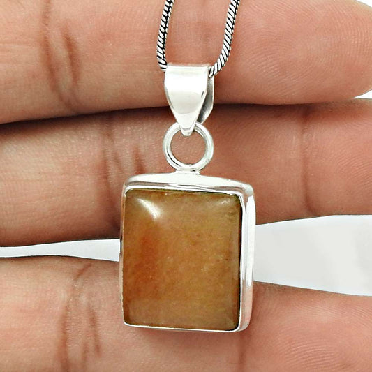 Gift For Women Pendant Ethnic 925 Sterling Silver Natural Aventurine Gemstone Q3